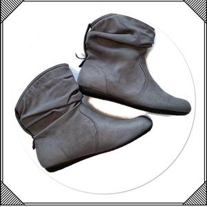 Gray Suede Like Ankle Fashion Booties slouched